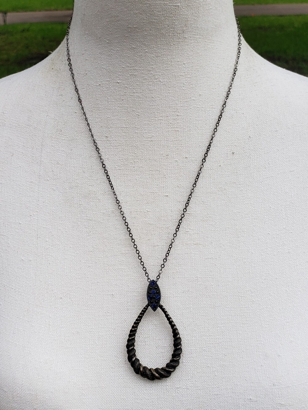 Twisted Teardrop Necklace with Blue Accents